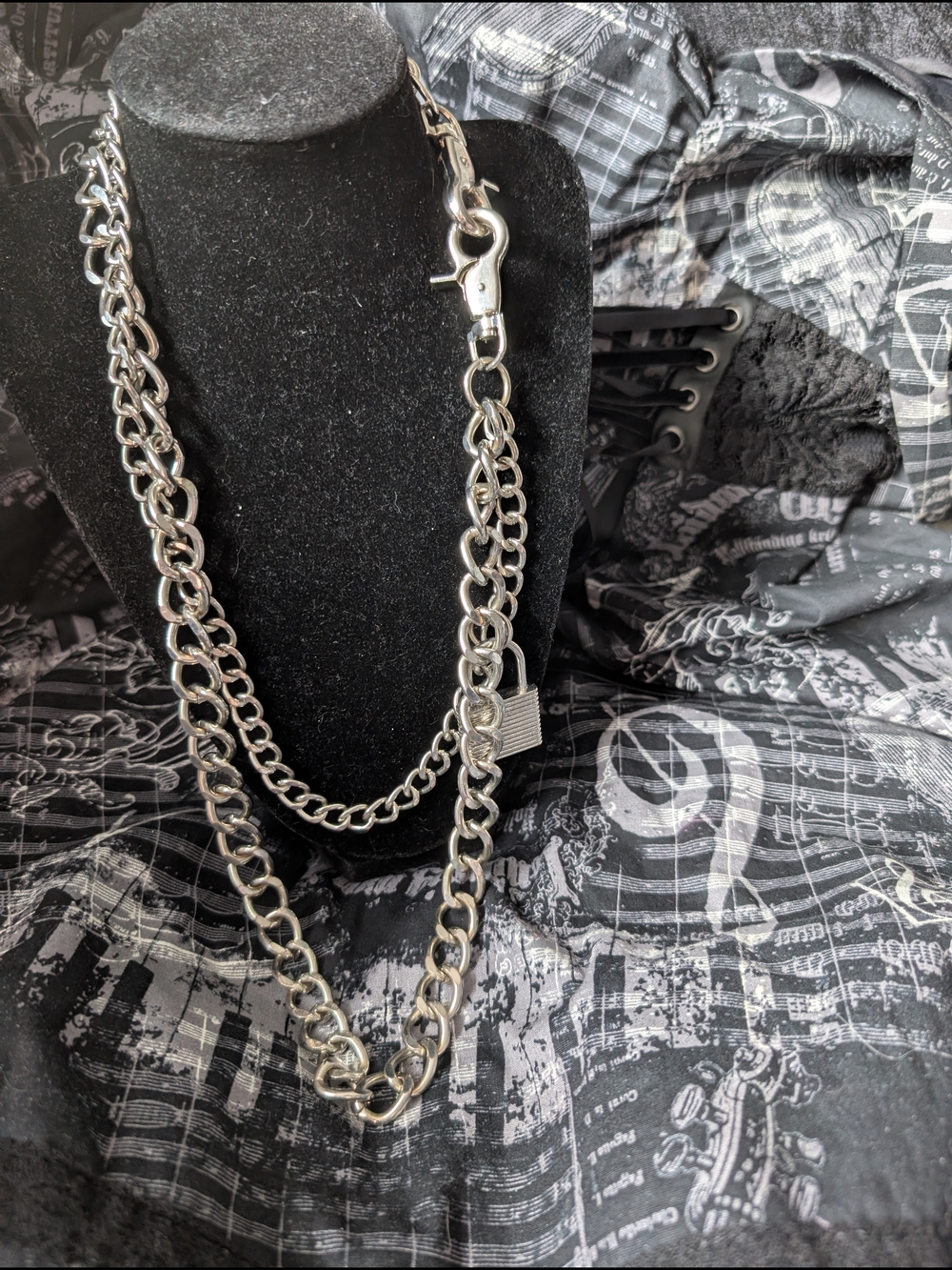 Silver Chunky Padlock Chain Necklace #122